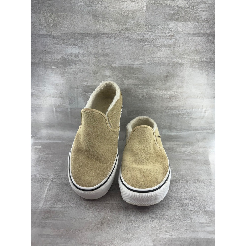 Vans Classic Slip-On Tan Suede Faux Shearling Lined Sneakers Women Sz 8 751505